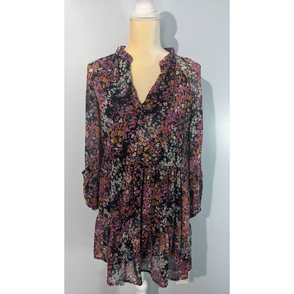 Vince camuto mini dress black with floral print size small